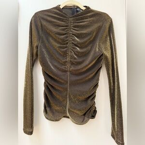 Nicole Miller Black & Gold Semi-Sheer Ruched Top, Size S
